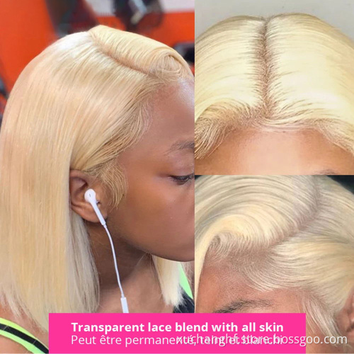 Wholesale 4x4 613 Blonde Short Human Bob Wig,Blonde Bob Lace Front Closure Wig,Human Hair Short Honey Blonde Bob Wig